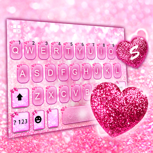 Pink Glitter Heart Keyboard Th