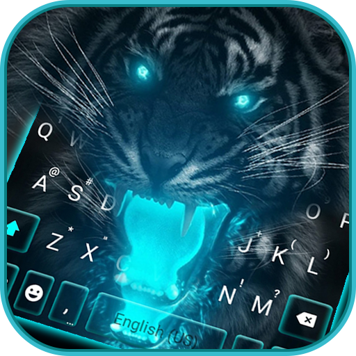 Blue Neon Tiger Keyboard Theme