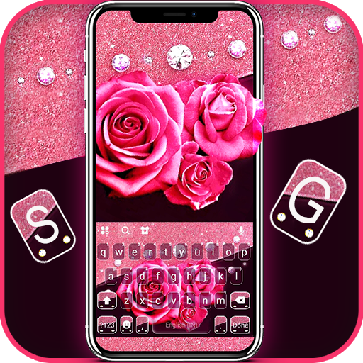 Glitter Pink Rose Keyboard Bac